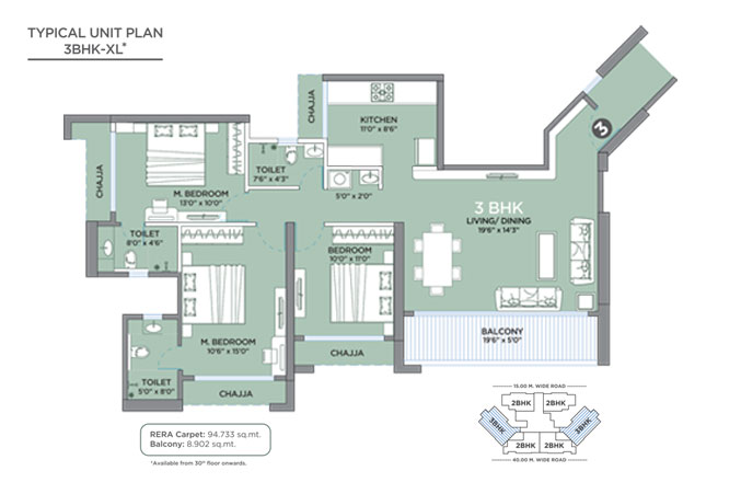 3 BHK XL Apartment Layout in Kharghar, Navi Mumbai - GeeCee Emerald 